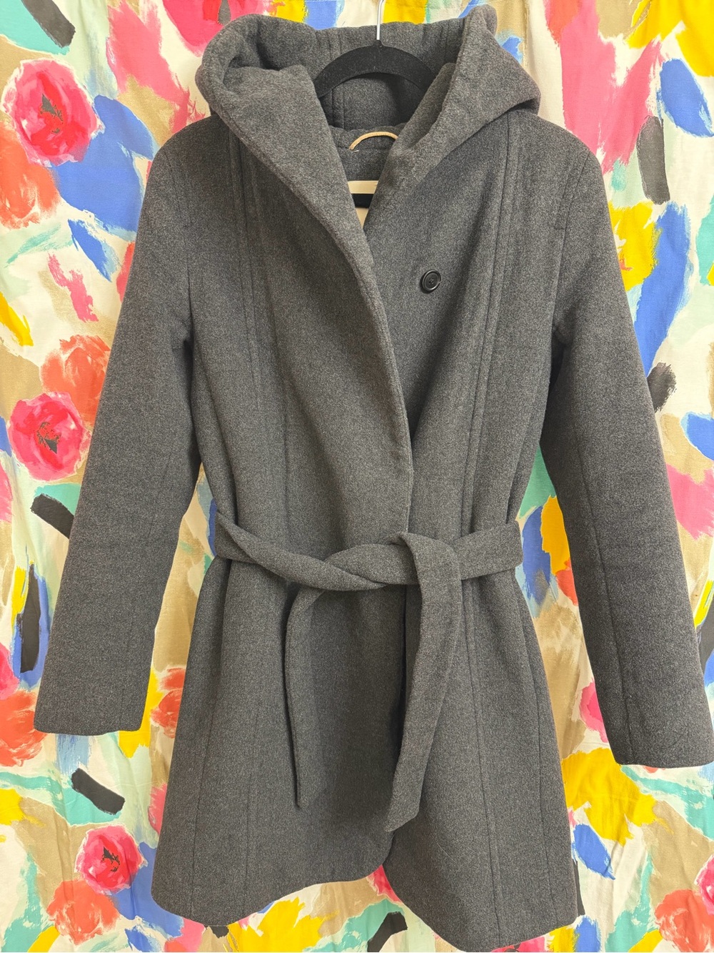 Wilfred Gray Hooded Wool-Blend Belted Coat